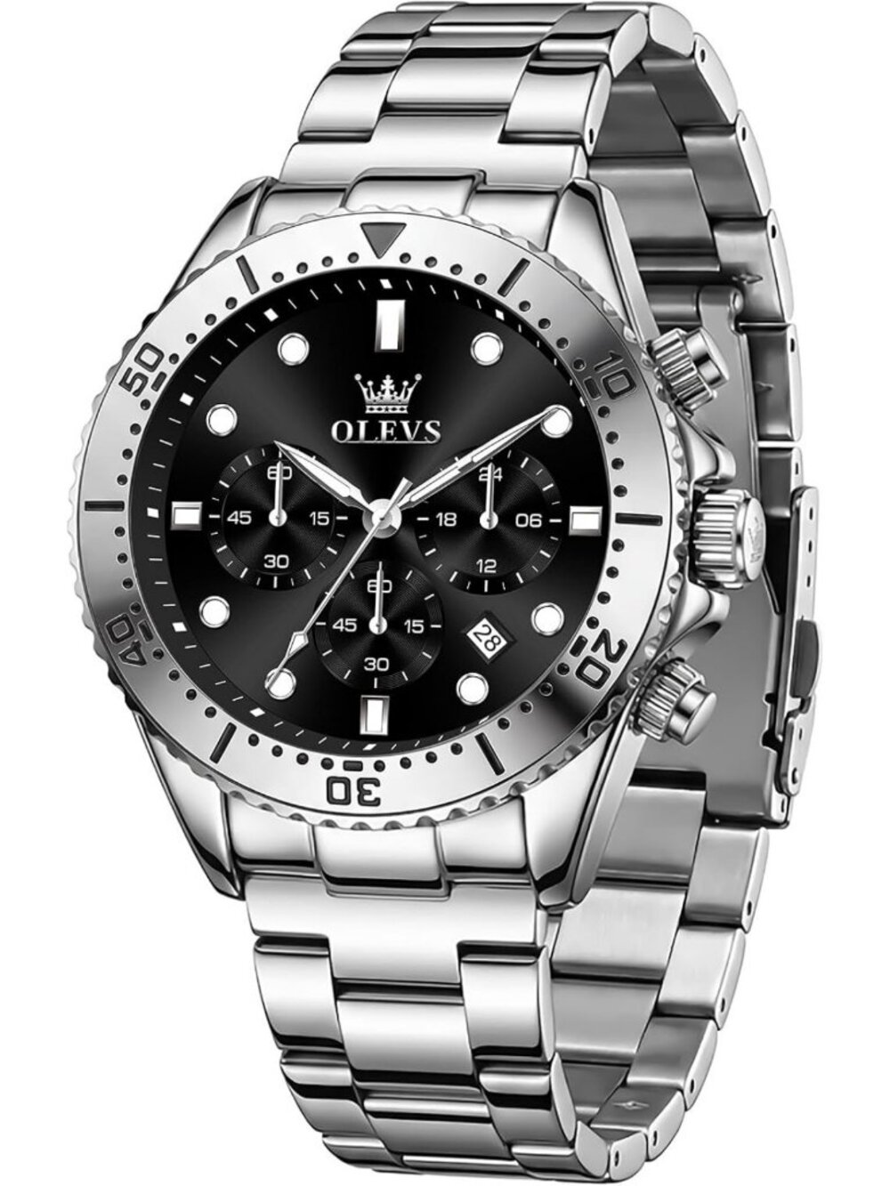 Stylish Minimalist Men's Watch, Stainless Steel Band, Chronograph Dial, Luminous